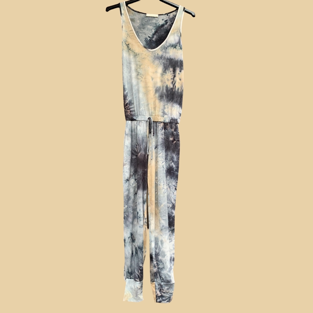 WOMENS BOHO HIPPIE BLUE AND BROWN TIE DYE ROMPER ELDRIDGE SIZE SMALL